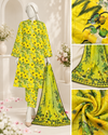 Yellow floral printed unstitched suit