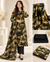 Black and gold floral 3-piece unstitched suit